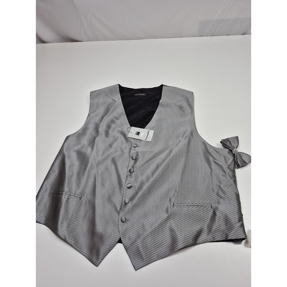 Fumagalli's Vest Mens 2XL Gray 100% Silk Geometric Tuxedo Formal Wedding Bow Tie